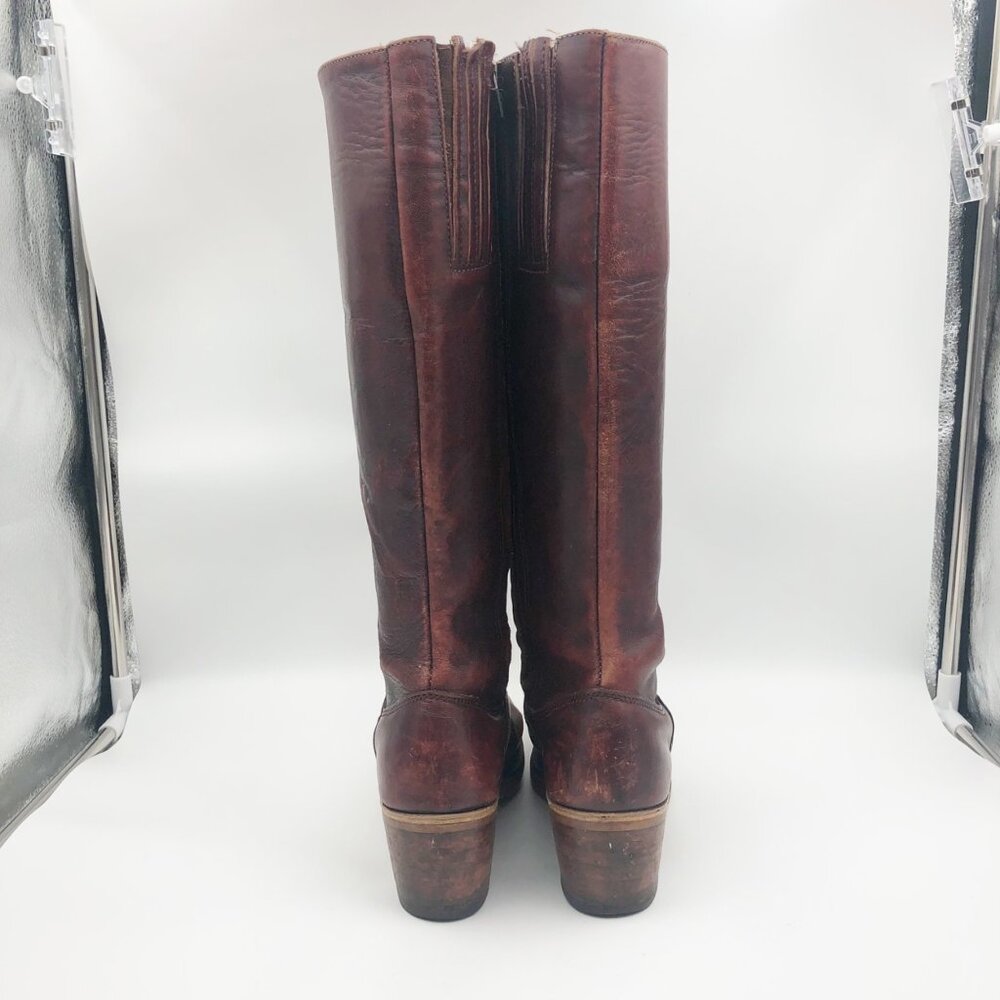 BORT CARLETON Vintage 1970s Brown Leather Campus Knee High Boots Womens 8 - Picture 6 of 15